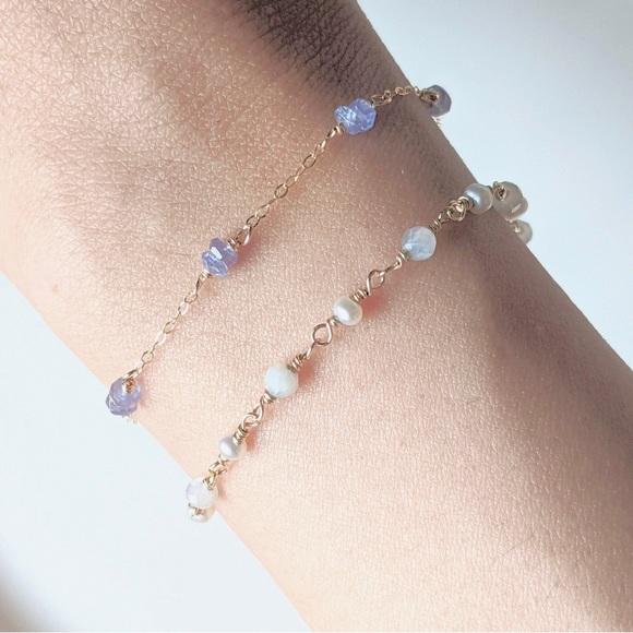 Tanzanite Bracelet Gold beaded chain bracelet - Picture 5 of 5